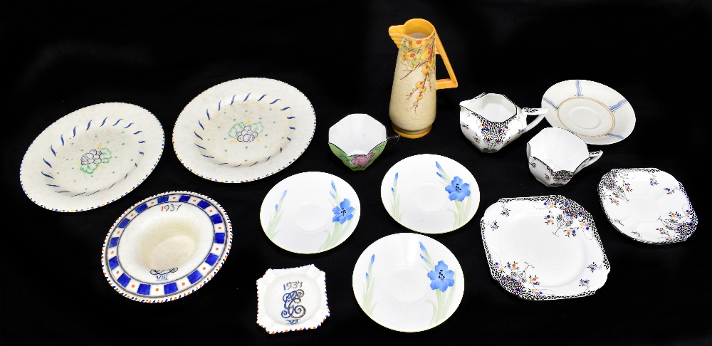 SHELLEY; a trio decorated in the 11575 pattern in the Queen Anne shape, with matching milk jug,