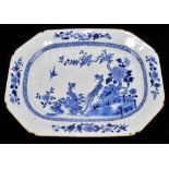 An 18th century Chinese Export blue and white meat plate of shaped rectangular form decorated with