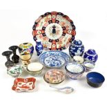 A mixed lot of Oriental ceramics including Japanese Imari charger, two Chinese prunus ginger jars