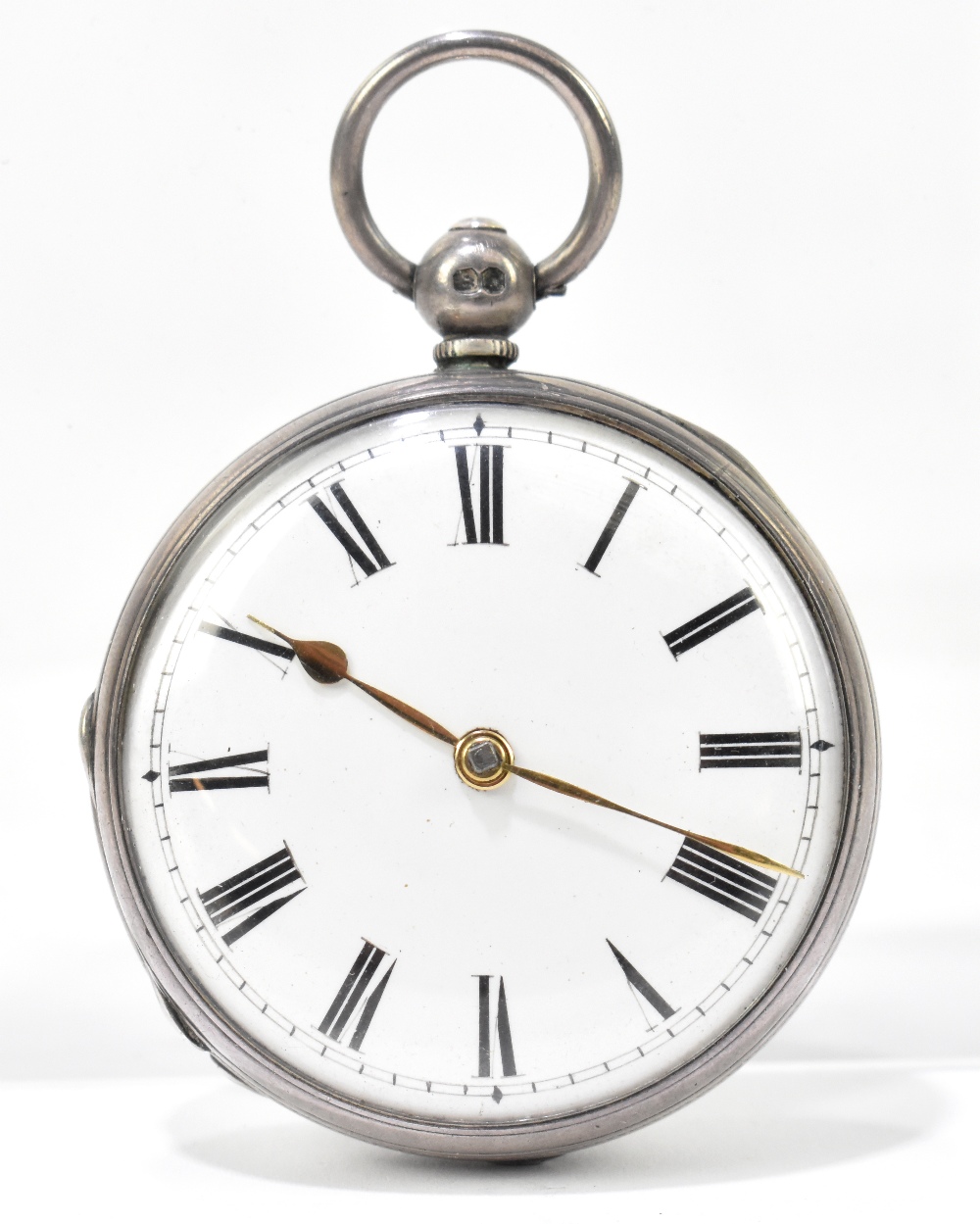 A Victorian hallmarked silver key wind open face pocket watch, the enamelled dial set with Roman