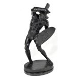 BRUNO ZACH (Act. 1918-1930); large bronze figure of a Gladiator, set on an oval  grey marble plinth,