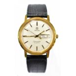 OMEGA; a gentleman's Seamaster quartz gold plated and stainless steel day date wristwatch, with