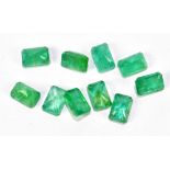 EMERALDS; ten octagon facet cut stones weighing 6.88ct, each 6mm x 4mm.