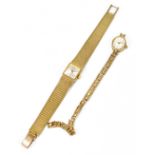 TISSOT; a lady's 9ct gold cased wristwatch, the square dial set with batons, with 9ct gold