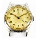 TUDOR; a vintage stainless steel Oyster wristwatch with Arabic numerals to the dial and case back