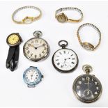 A 935 grade silver key wind open face pocket watch, the enamel dial set with Roman numerals and