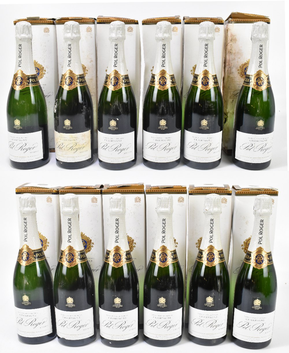 CHAMPAGNE; twelve bottles Pol Roger Reserve twelve boxes (some boxes af) (12).Additional