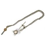 A hallmarked silver Albert watch chain, with fob and winding key, length 30cm, weight approx. 54.