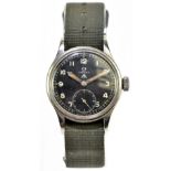 OMEGA; a WWII 'Dirty Dozen' stainless steel wristwatch, with black painted dial set with