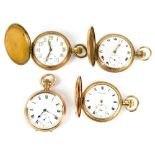 Two gold plated full hunter cased crown wind pocket watches, a gold plated crown wind half hunter