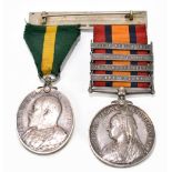 A Queen's South Africa Medal with four clasps 'South Africa 1901', 'Transvaal', 'Orange Free