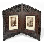 An early 20th century Eastern folding photograph frame with copper and metal inlaid decoration and