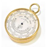 J HICKS OF LONDON; a gilt metal cased miniature pocket aneroid barometer, the silvered dial no.6742,