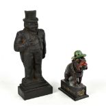 A cast iron doorstop modelled as Winston Churchill, with a cast iron 'Ole Puffer', the taller 36cm.