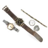 A WWI sterling silver trench wristwatch, the black square dial set with Arabic numerals, and