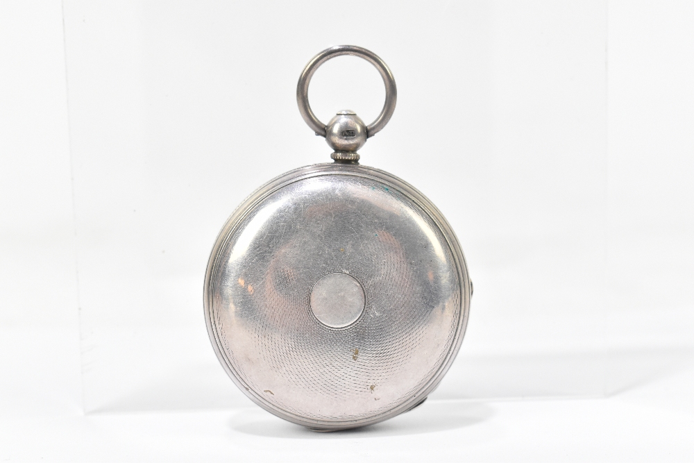 A Victorian hallmarked silver key wind open face pocket watch, the enamelled dial set with Roman - Image 2 of 5