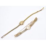 TISSOT; a lady’s 9ct gold wristwatch, the silvered dial set with batons, with 9ct gold strap,