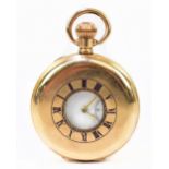 A gold plated half hunter pocket watch, the enamelled dial set with Roman numerals and subsidiary