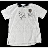 ENGLAND: a 1990 retro style shirt, signed by Paul Gascoigne and Gary Lineker, size XL.Additional