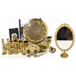 A quantity of assorted Eastern and European metalware including a folding Benares table with brass