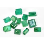 EMERALDS; a group of octagon facet cut stones weighing 15.95ct, mixed sizes.