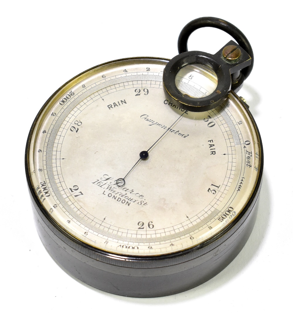 PEARCE OF LONDON; an early 20th century compensated surveyor's barometer, in black lacquered case,