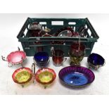 A selection of mostly Victorian coloured glass items, to include a pair of ruby and yellow glass