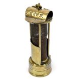 LAIDLER OF DURHAM; a miners brass Davy lamp, height 18cm.