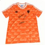 NETHERLANDS; a 1988 retro style shirt, signed to the front by Van Basten, Guillet and Rijkaard, size