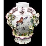 DERBY; a late 18th century vase with pierced neck and shoulders above double mask and floral