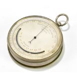 A base metal cased pocket aneroid holosteric barometer, with silvered dial no.4168, diameter 7cm.