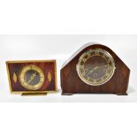 A mahogany cased mantel clock, together with a further battery operated example (2).