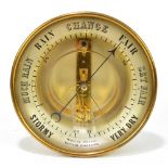 An early 20th century French brass plated cased wall hanging aneroid barometer with glass dial,