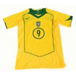 RONALDO LUIS NAZARIO DE LIMA; a 2004 Brazil shirt, signed to the reverse, size XL. Additional