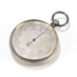 J HICKS LONDON;  a George V hallmarked silver cased pocket aneroid barometer, with silvered dial,