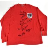 ENGLAND; a 1966 retro style long sleeve shirt, signed to the front by Peters, Hurst, J. Charlton,