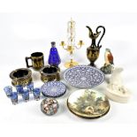 A quantity of decorative ceramics to include a Coalport plate 'Half Way House', a glass