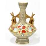 DR CHRISTOPHER DRESSER FOR OLD HALL; an aesthetic ovoid vase, decorated with flowers and with twin