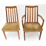 G-PLAN; a set of six teak dining chairs with tapered legs, including one with arms (6).