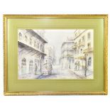 NAPOLEON; a watercolour of a Continental street scene, signed lower left, 56 x 36cm, framed and