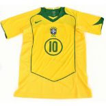 RONALDO LUIS NAZARIO DE LIMA; a retro Brazil shirt, signed to the reverse, size XL.Additional