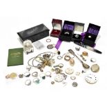 A quantity of costume jewellery including dress rings, bangles, pocket watch parts, etc.