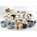WINSTON CHURCHILL; a collection of decorative mugs, to include two Wedgwood Etruria blue mugs