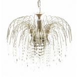 A modern glass drop chandelier together with a glass eight branch chandelier, height of largest