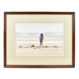 ROBERT (BOB) LITTLEFORD (born 1945); watercolour, girl on a beach, signed and dated '85 lower