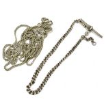 A hallmarked silver single Albert watch chain and a white metal chain, weight approx. 35g/1.125ozt.