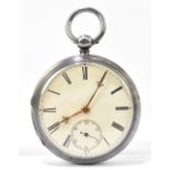 A hallmarked silver key wind open face pocket watch, the dial set with Roman numerals and subsidiary