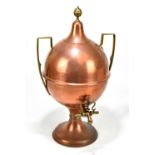 A copper and brass tea urn and cover, height 49cm.