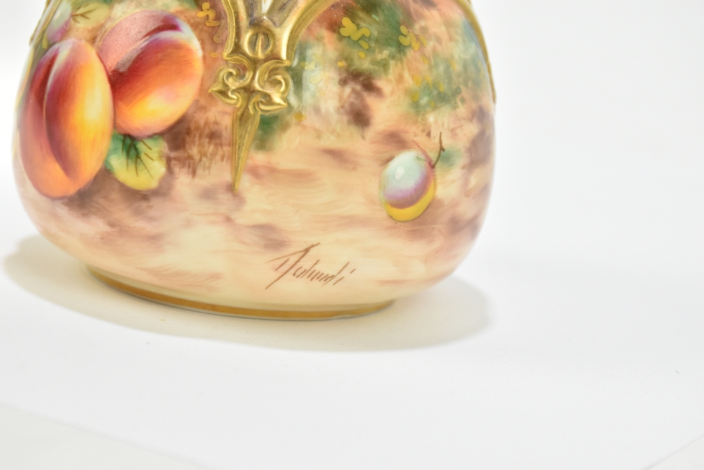 T HOLLAND FOR ROYAL WORCESTER; a hand painted potpourri and cover decorated with fruit in panels, - Image 2 of 9