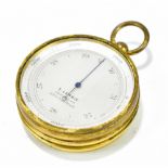 E LENNIE OF EDINBURGH; a gilt metal cased pocket aneroid barometer with silvered dial, diameter 4.